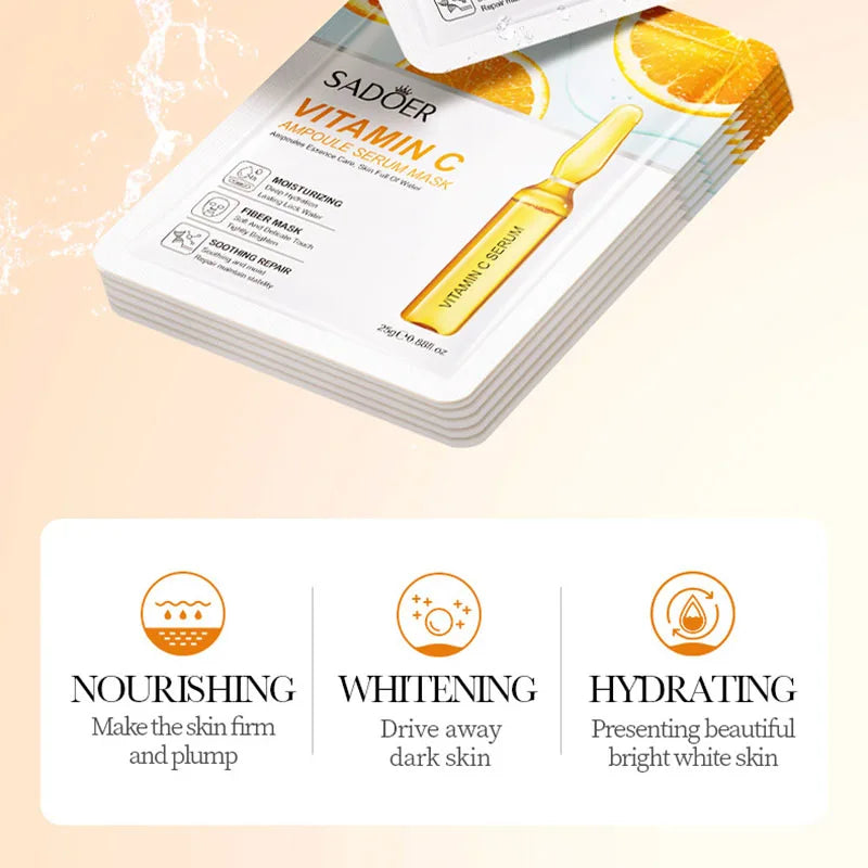 10pcs SADOER 24K Gold Vitamin C Hyaluronic Acid Face Mask Facial Moisturizing Firming Hydrating Facial Masks Skin Care Products Pi-Mart