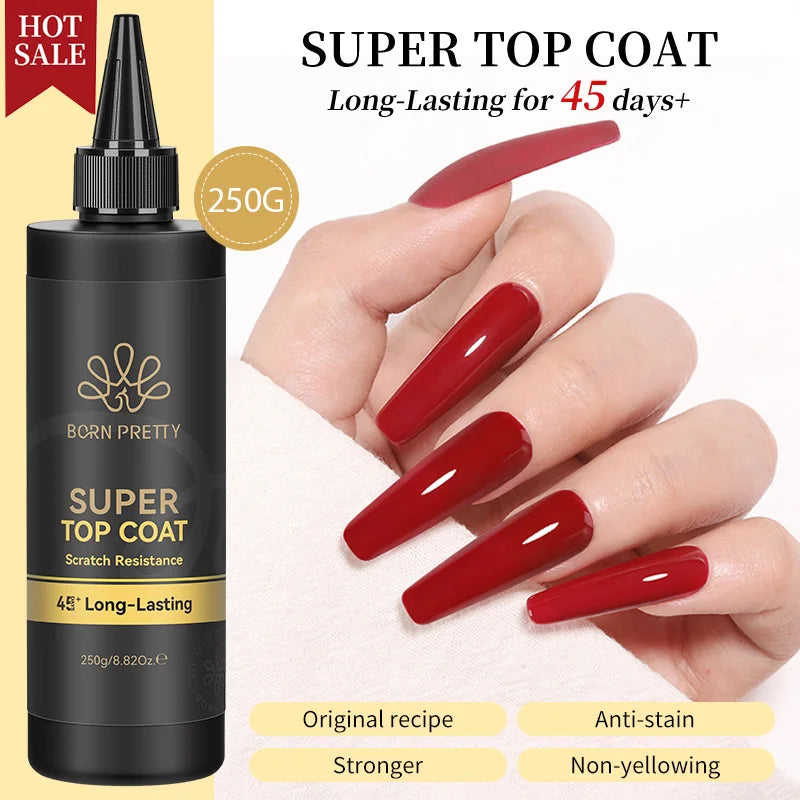 BORN PRETTY 250g Super Top Coat Professional Nail Art Soak Off Top Coat Long-lasting Anti-Stain Functional Gel Polish Tri Light Beauty