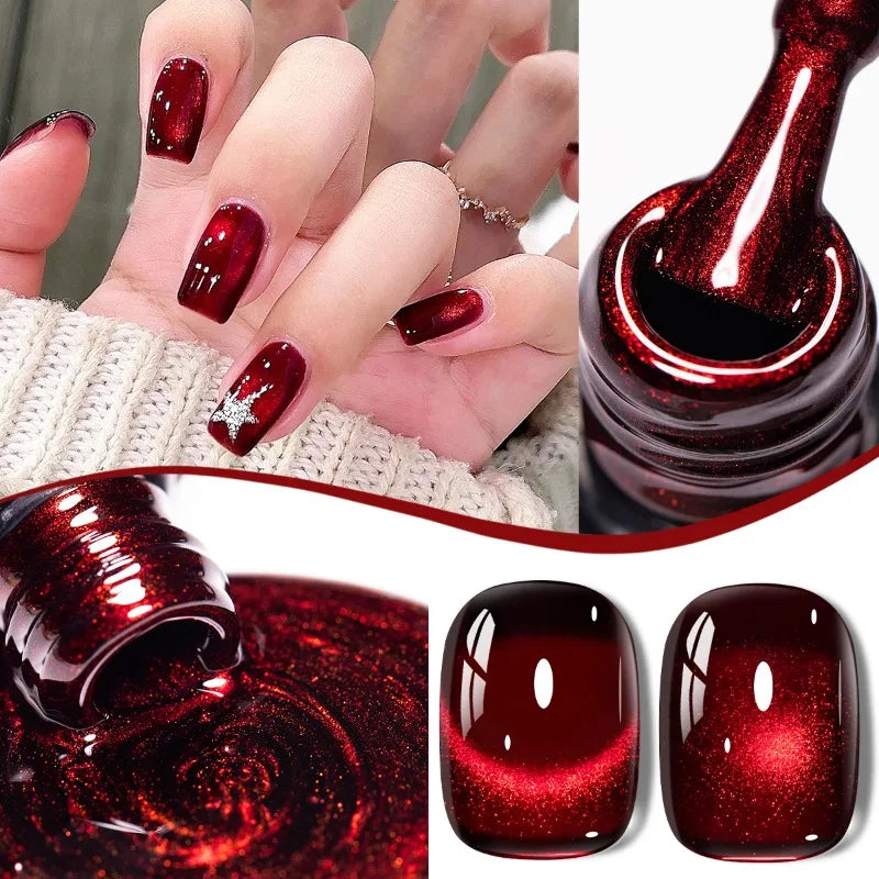 10ml Red Wine Cat Magnetic Gel Nail Polish Glitter Semi Permanant Soak Off UV LED Gel Varnish For Manicure DIY Nail Supplies Tri Light Beauty