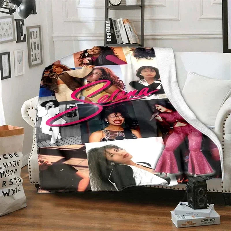 Selena Quintanilla Vintage Blanket Art Flannel Soft Warm Plush Blanket for Sofa Bed Bedroom Living Room Travel Picnic Blanket Pi-Mart