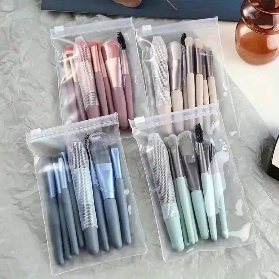 8Pcs Mini Multipurpose Makeup Brush Set Portable Cosmetic Tool For Blush Highlighter Eyeshadow Powder Concealer Daily Beauty Accessory For Women Tri Light Beauty