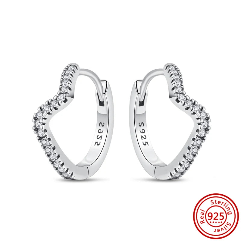 Hot Sale 925 Sterling Silver Heart Earrings Fit Original Charms Hoop Earrings For Women Girls Stud Earring Fine Jewelry Gifts Pi-Mart