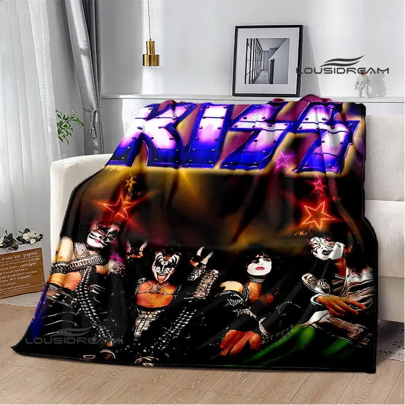 Kiss Band Printed Blanket picnic blanket Warm Blanket Flannel Home Travel Blanket throw blanket bed linings Birthday Gift Pi-Mart