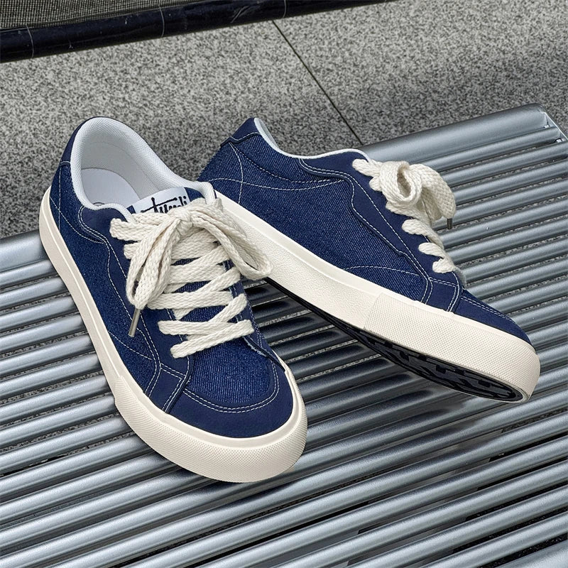 Mens Cowboy canvas Shoes Breathable Trend Mens board Shoes Thick Sole Trend Comfortable student Skateboard Trainers Footwear Pi-Mart