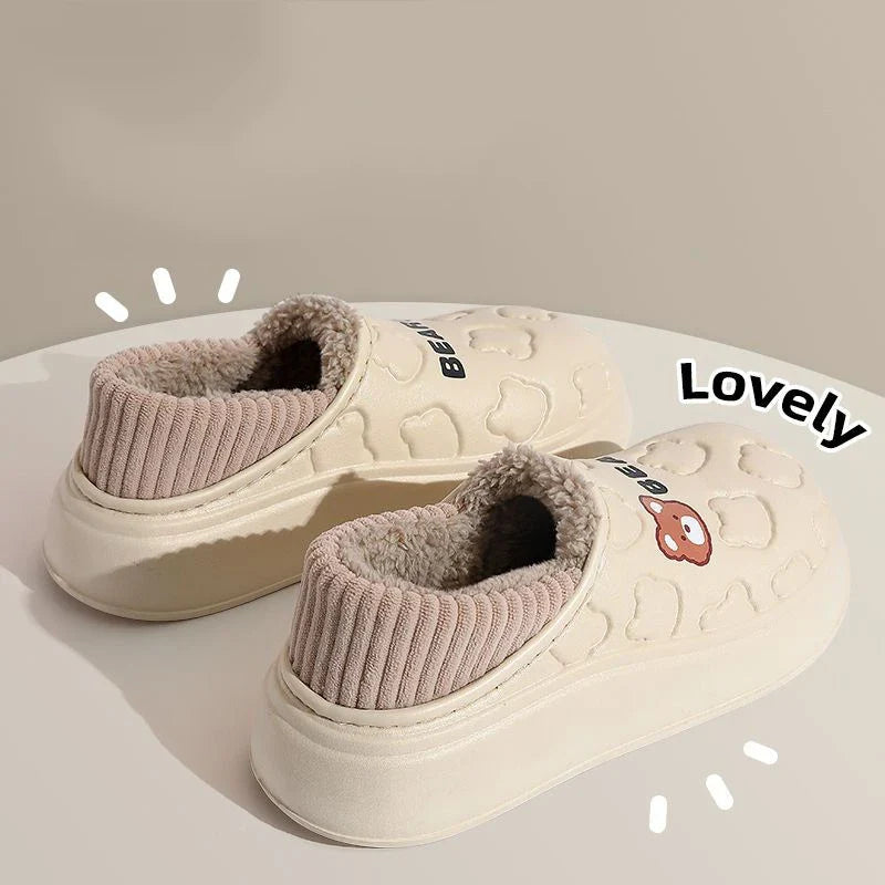 Waterproof Cotton Slippers for Women Men Winter Outdoor Indoor Home Plush Warm Thick Sole Anti slip Cotton Shoes for Couple LadyShow.Store
