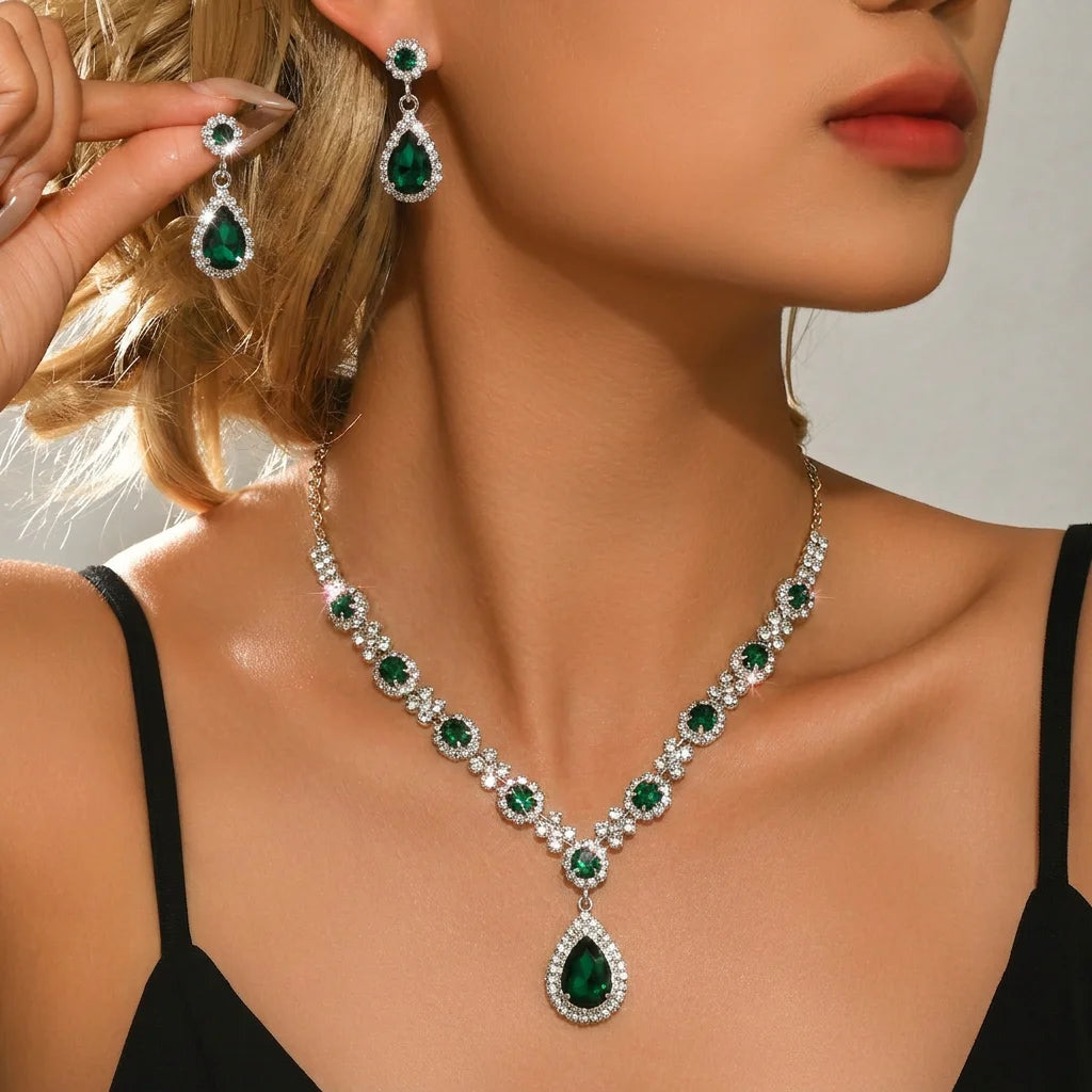 Simple and Atmospheric Water Droplet Necklace Earrings Two-Piece Set as a Surprise Birthday Gift for Girlfriend and Best Friend Pi-Mart