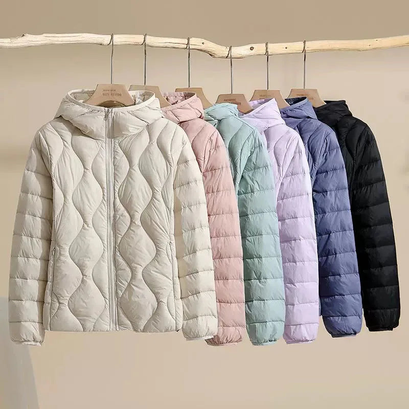 New Plus Size Lightweight Women Down Jacket Hooded White Duck Down Warm Thin Coat Korean Style Puffer Jacket Woman JK-092 LadyShow.Store