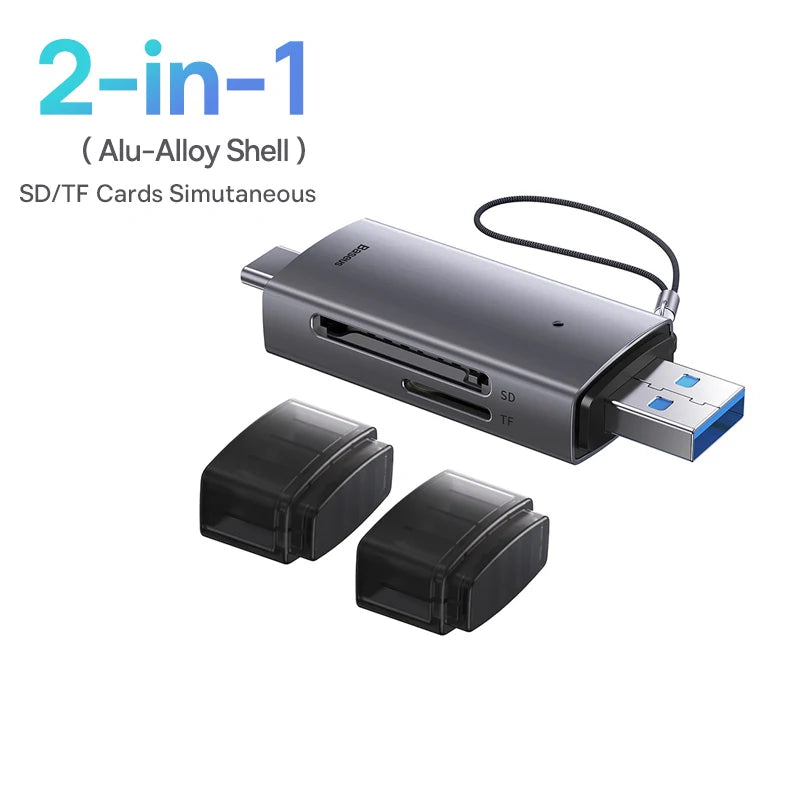 Baseus Card Reader USB C & USB3.0 to SD Micro SD TF Memory Card Device 104MB/s 2TB Smart Cardreader for Laptop Accessories Pi-Mart