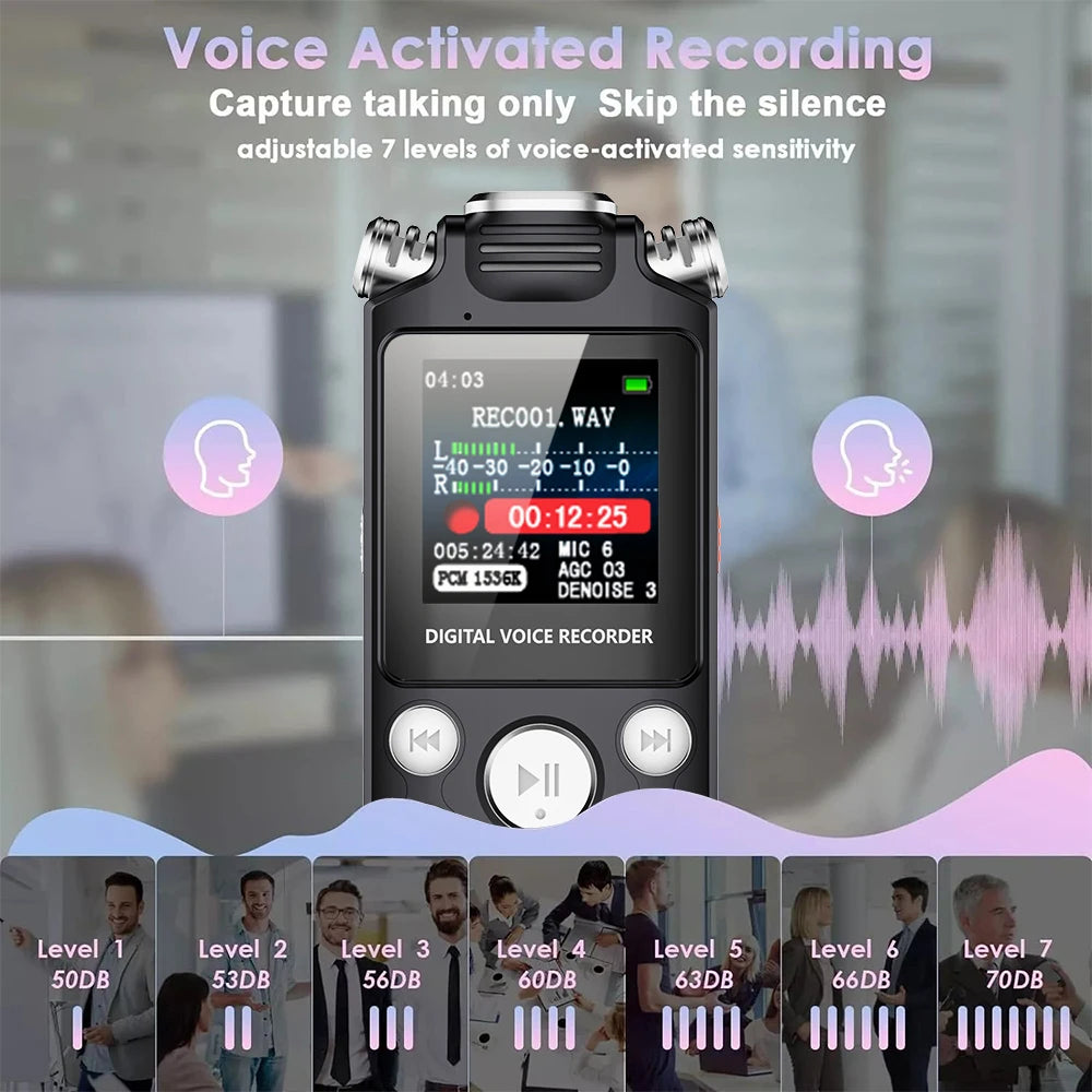 Professional Voice Activated Digital Audio Voice Recorder 8GB 16GB 32G Noise Cancelling Recording PCM Support OTG WAV MP3 Player Pi-Mart
