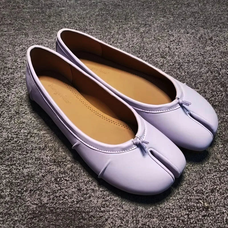 Split Toe Women Ballet Flats Fashion Tabi Shoes Casual Slip-on Loafers Ladies Pleated Leather Espadrilles Zapatillas Mujer Pi-Mart