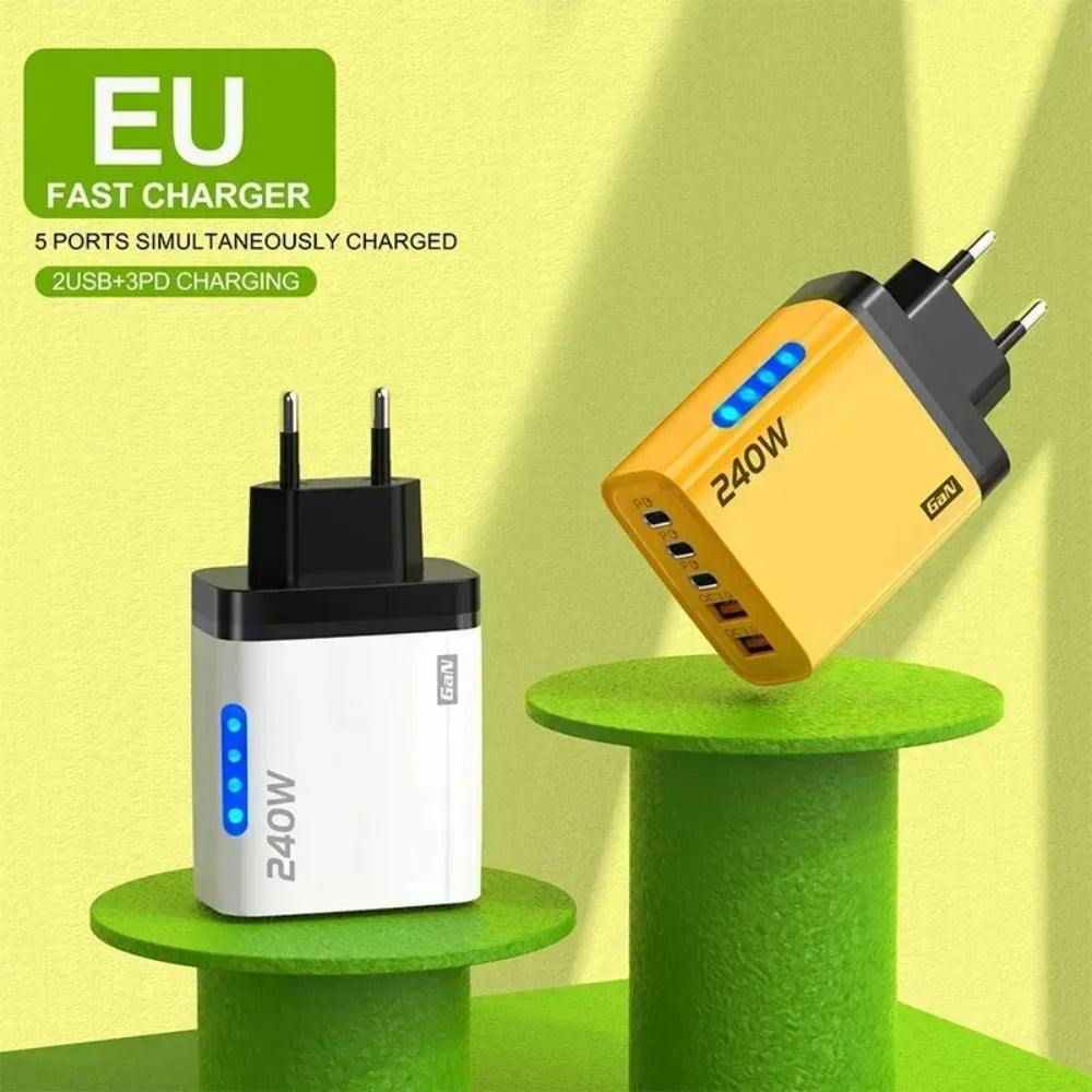 Type C USB 240W Fast Charging Charger GaN USB C Phone Charger Wall Adapter Quick Charge 3.0 With PD Cable For iPhone 17 Samsung Pi-Mart