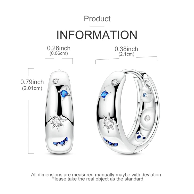925 Sterling Silver Hoop Earring For Woman Night Sky Blue Purple Gemstone Original Earrings Fashion Jewelry Gift Pi-Mart