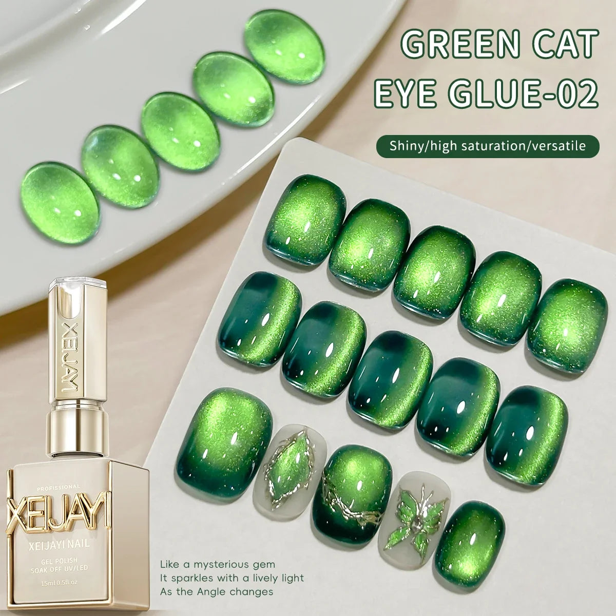 15ml Snow Pear Crushed Ice Cat Eye Gel Nail Polish,  Shiny Bubble-Free UV/LED Quick-Drying Gel Suitable For Nail Art DIY Design Tri Light Beauty