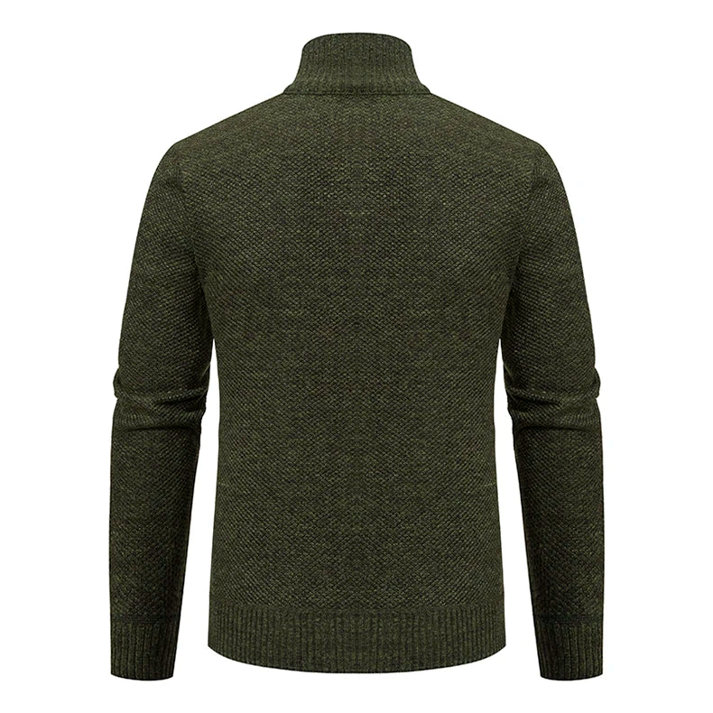 Autumn And Winter New Jersey Men's Casual Sports Coat Solid Color Stand Collar Wweater Grab Fleece Warm Zipper Cardigan Pi-Mart