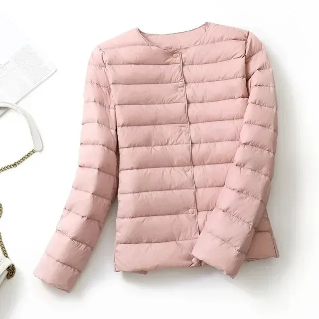 2024 New Autumn Winter Warm Ultra Light Weight Puffer Coats Down Jacket Women Slim Jacket Female Fashion White Duck Down Coat LadyShow.Store