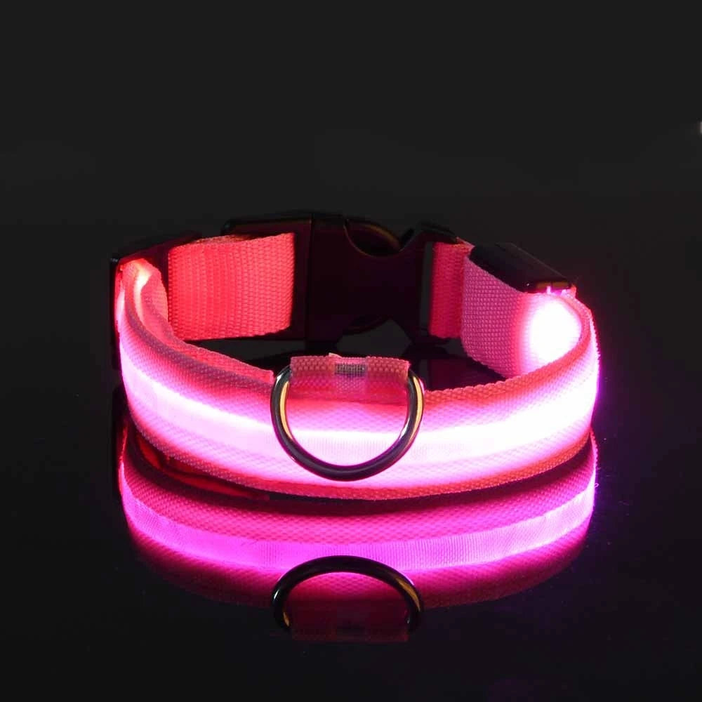 Nylon LED Night Safety Flashing Glow In The Dark Dog Leash Dogs Luminous Fluorescent Pet Dog Collar Pi-Mart