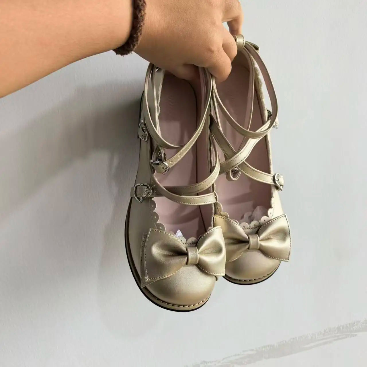 Lolita Shoes Women Flats Low Round With Cross Straps Bow Cute Girls Princess Tea Party Shoes Students Lovely Shoes Size 34-41 LadyShow.Store
