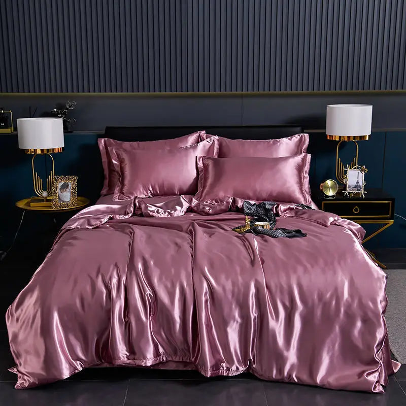 Luxury 100% Silk Bedding Set with Duvet Cover Set Double King Queen Size Bedding Cover Kit 4pcs Bed Cover Bed Linen Sets Pi-Mart