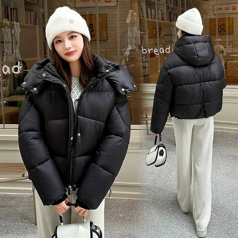 2026 Winter Women Thicke Cotton Coat Loose Hooded Puffer Jacket New Cropped Down Cotton Padded Coat  Female Parkas Outwear LadyShow.Store