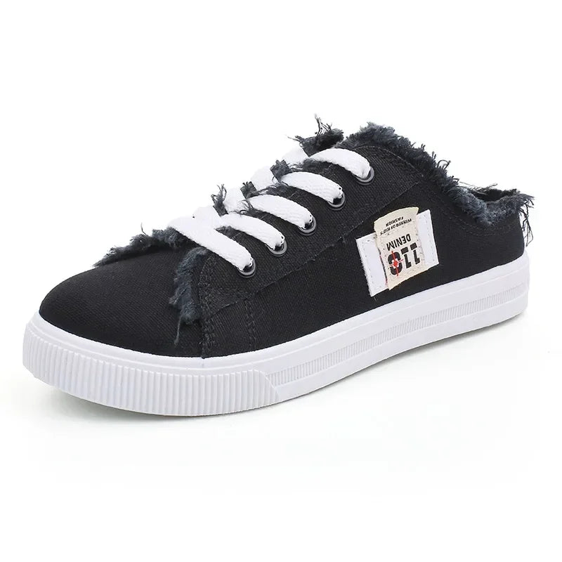 2024 Spring Summer Women Canvas Sneaker Low Top Denim Sneakers Ladies Lace-Up Flat Canvas Board Shoes Female Sapatos Femininos Pi-Mart