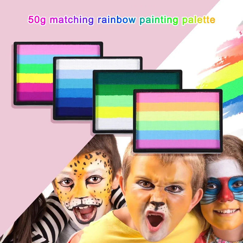 50g Facial and Body Paint Palette,Non-Toxic Rainbow Water-Soluble Body Paint for Rainbow Festival,Cosplay,Party,Art,Stage Makeup Pi-Mart