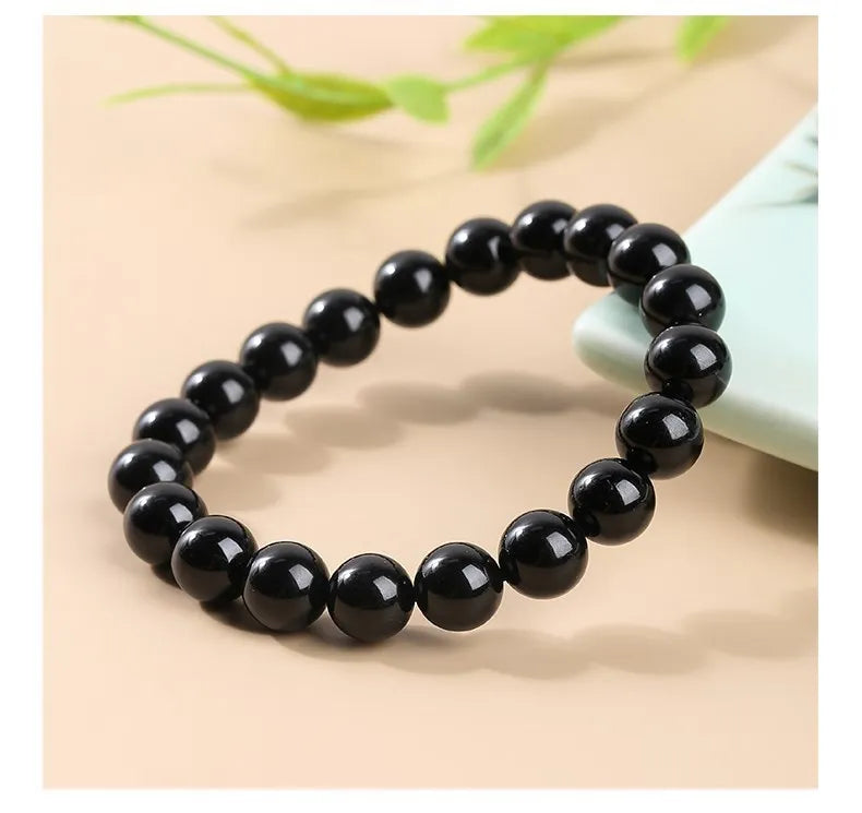 JD Natural Stone 7A Black Tourmaline Bead Bracelets Women Healing Crystals Chakra Yoga Meditation Jewelry Schorl Strand Bangles Pi-Mart