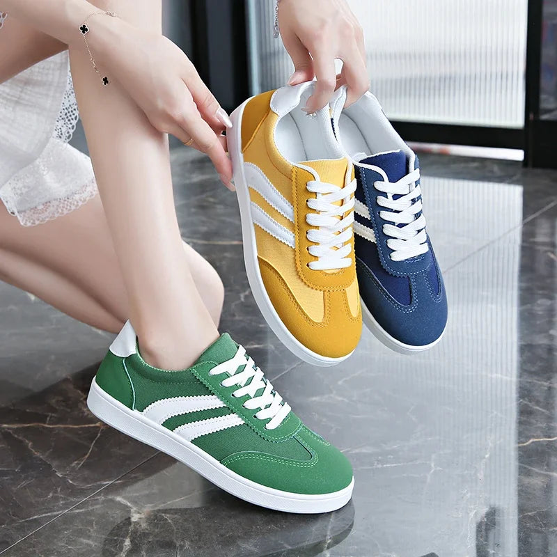 Women Tennis Sneakers Flats Ladies Fashion Mixed Colors Lace-up Vulcanized Shoes Spring Autumn Woman Outdoor Trainers Footwear Pi-Mart
