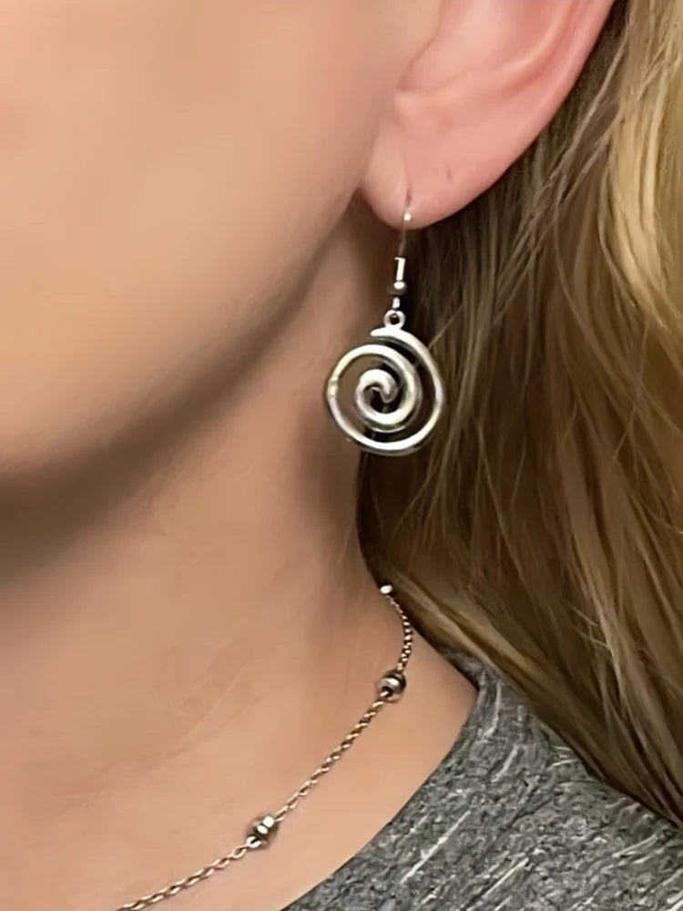 Stainless Steel Spiral Earrings Hypoallergenic Non Tarnish Silvery Swirl Vortex Charm Jewelry Gifts For Her ~ Fun Fashion Pi-Mart