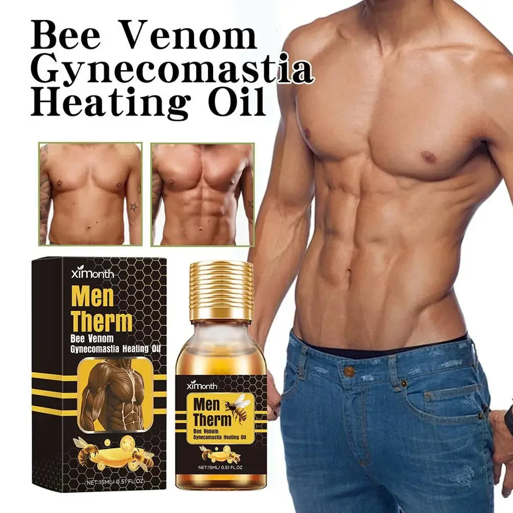 15ml Men's Bee Male Breast Warming Oil Chest Firming Massage Serum Chest Firming Oil Skin Care Pi-Mart