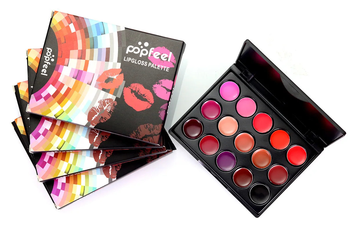 POPFEEL15 Colors Lipstick Palette Set Long Lasting Lip Gloss Korean Cosmetics Women Lip Tint Cheap and Small Beauty Lip Stain Pi-Mart