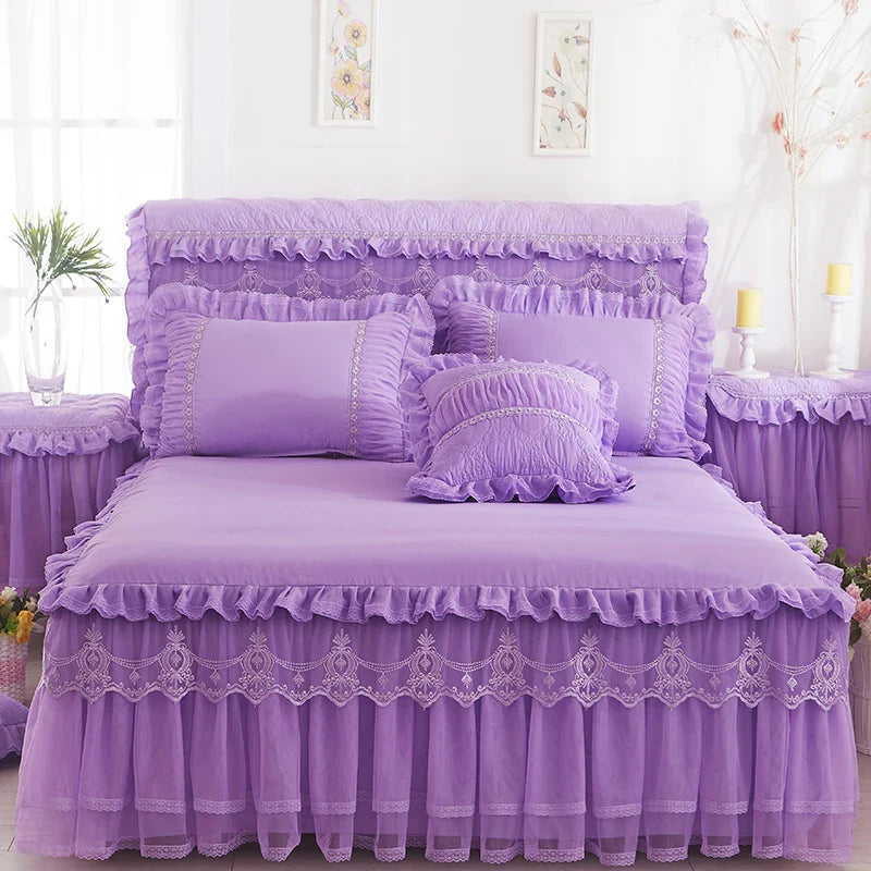 1 Piece Lace Bed Skirt +2pieces Pillowcases bedding set Princess Bedding Bedspreads sheet Bed For Girl bed Cover King/Queen size LadyShow.Store