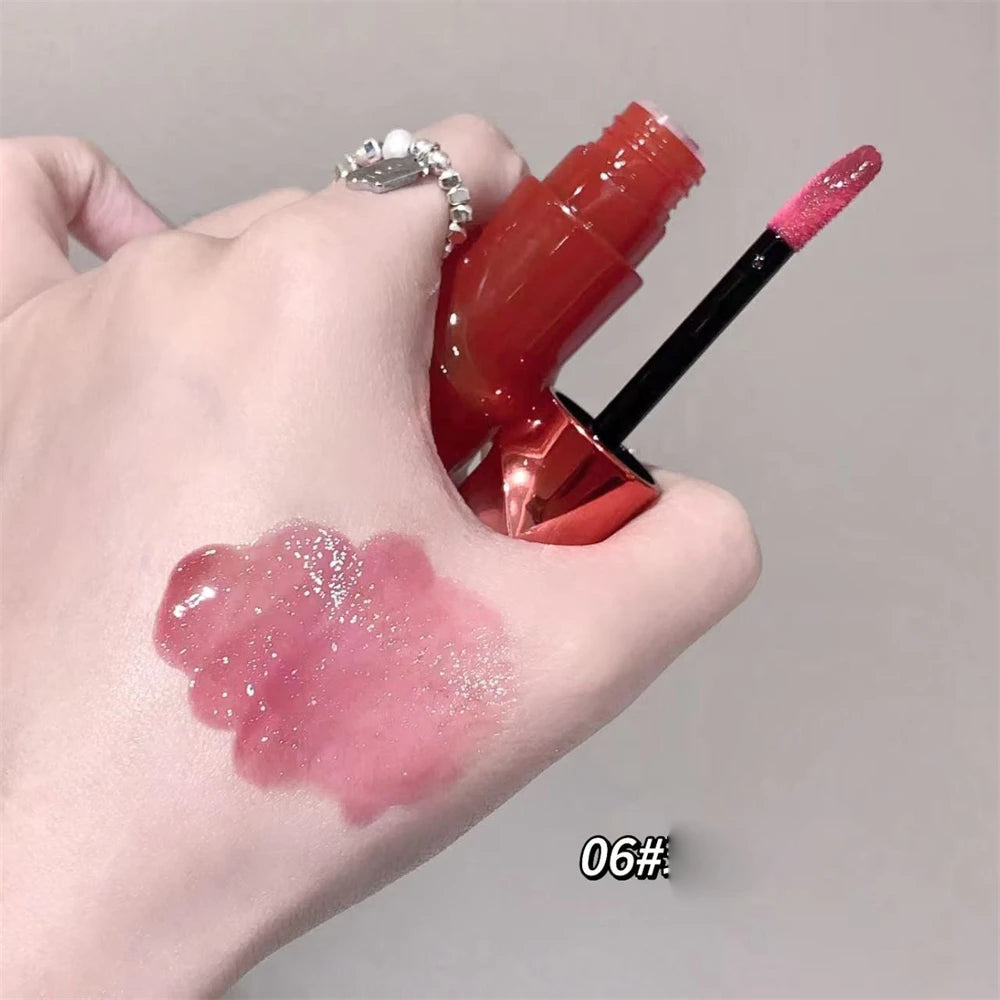 Crystal Nude Gray Glossy Lip Stain Mirror Korean Lip Glaze Sheer Nude Glitter Lip Tint Watery Shine Plumping Lipgloss Cosmetics Pi-Mart