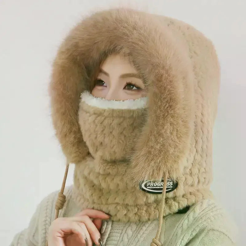 Simple Solid Color Cycling Windproof Cap Thickened Neck Warmer Ear Protection Hat Keep Warm Windproof Winter Hat Scarf Set Pi-Mart