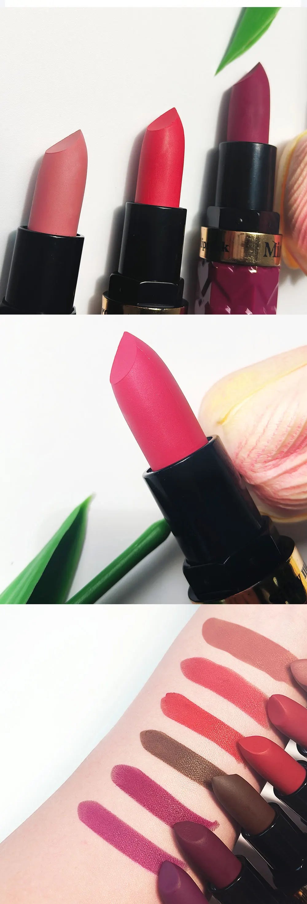 Matte Lipstick Nude Peach Brown Cherry Shades Velvety Smooth Long-Lasting Rich Pigment Waterproof Non-Stick Cup Lip Stick Makeup Pi-Mart