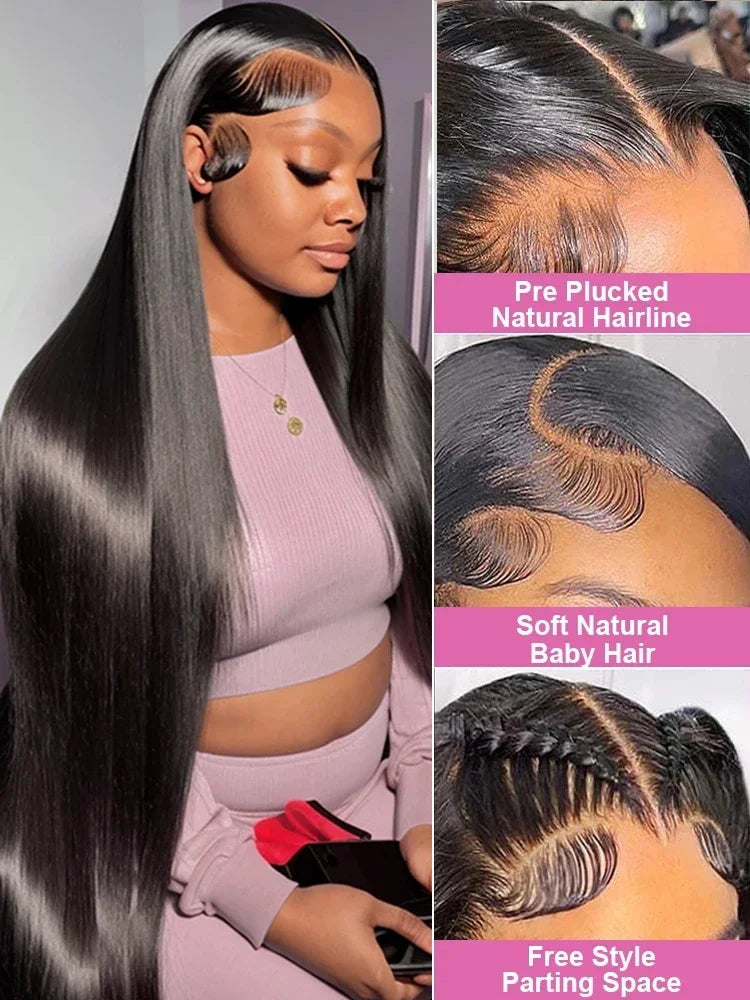40 46 Inch 13x4 13x6 HD Transparent Bone Straight Lace Front Wigs 220 Density Brazilian Human Hair Wigs For Women LadyShow.Store
