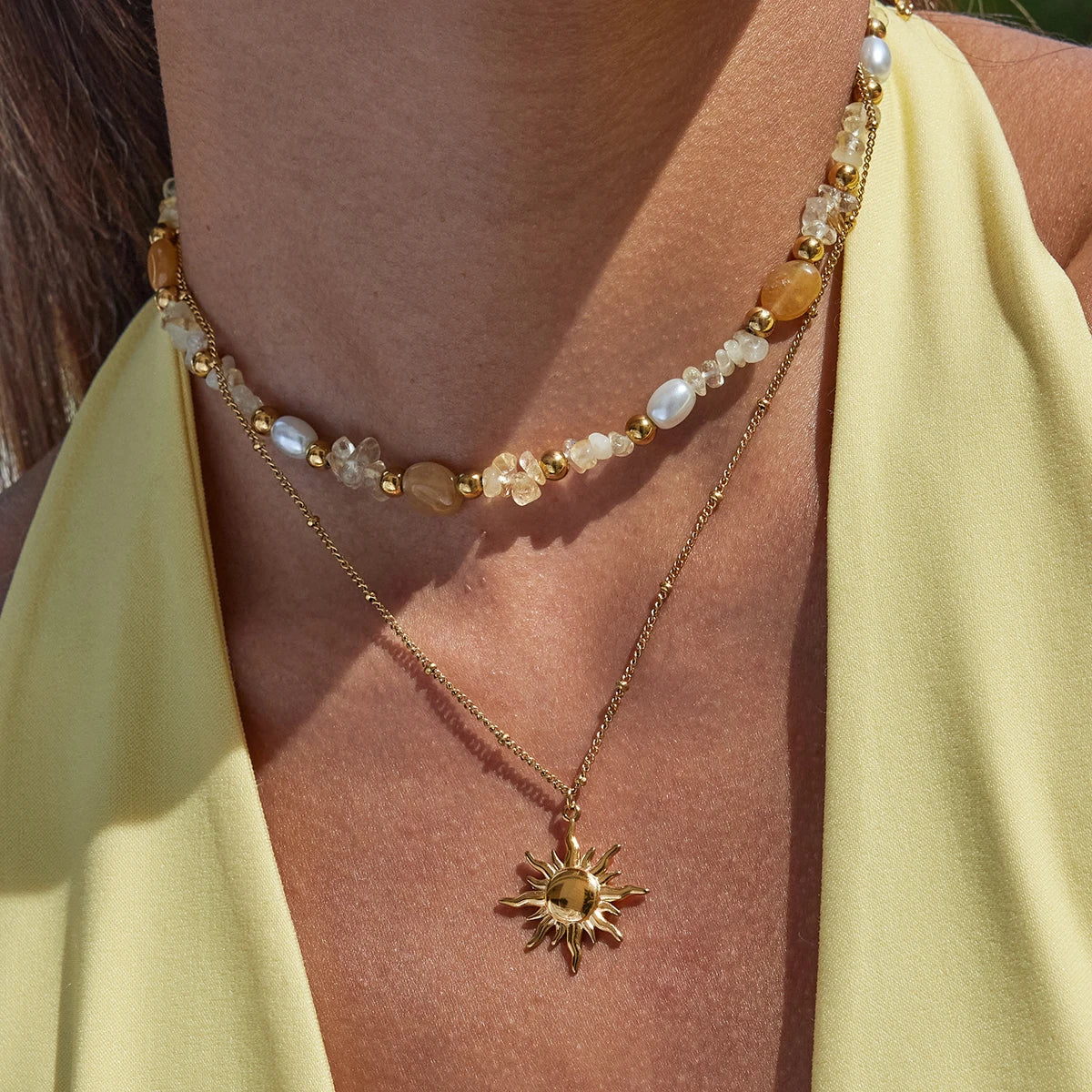 Zora Y2K Trendy 18K Gold Color Plated Sun Cross Fish Moon Pendant Multi Layer Necklace Waterproof Stainless Steel Women Jewelry Pi-Mart