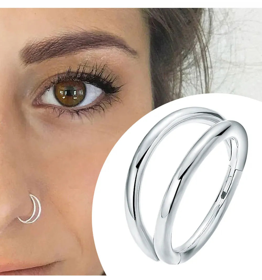 Double Septum Rings Nose Rings Hoops Cartilage Hoop Earring Piercing Nose Open Stacked Hoop Nose Rings 16G 18G 20G 6/8/10mm Pi-Mart