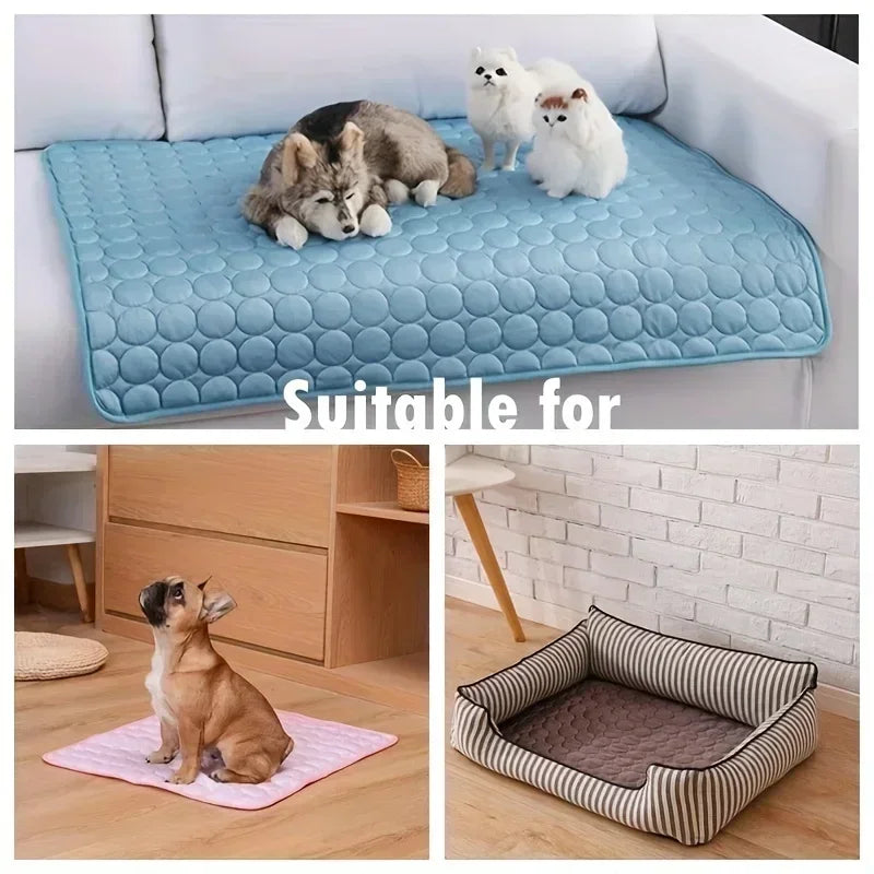 Summer Pet Ice Pad Cool Sleeping Mat Breathable Ice Silk Washable Pet Bed Durable Dog Cat Cushion Pet Supplies for Home Outdoor Pi-Mart