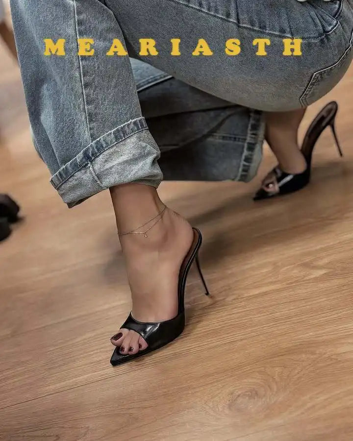 12/10cm pointed Open Toe High Heel Shoes Woman Summer OutsideSlipper Party Stiletto Luxury Designer Patent Leather Women Sandals LadyShow.Store