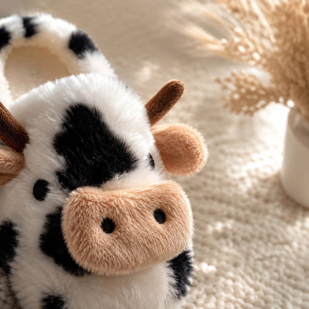 A Pair of Cute Cartoon 3D Cow Plush Slippers for Women, Comfortable Fluffy Home Slippers with Soft Soles for the Bedroom, Cute 3D Milk-Themed Warm Non-Slip Indoor Slippers, Lightweight and Silent Comfortable Shoes for Women, a Top Choice for Holiday Gifts LadyShow.Store