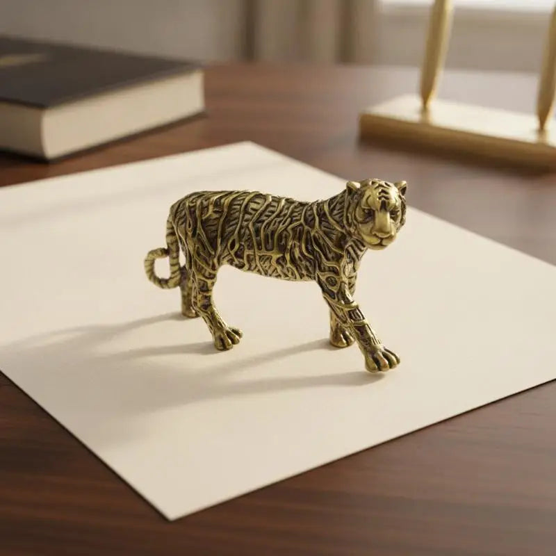Solid Brass Tiger Figurine 1Pcs Pure Copper Detailed Animal Statue for Animal Collectors Home Table Decor Souvenir Gift Pi-Mart