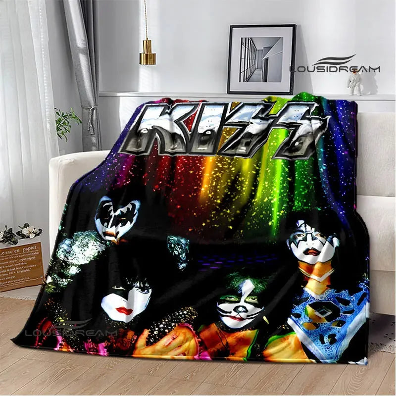 Kiss Band Printed Blanket picnic blanket Warm Blanket Flannel Home Travel Blanket throw blanket bed linings Birthday Gift Pi-Mart