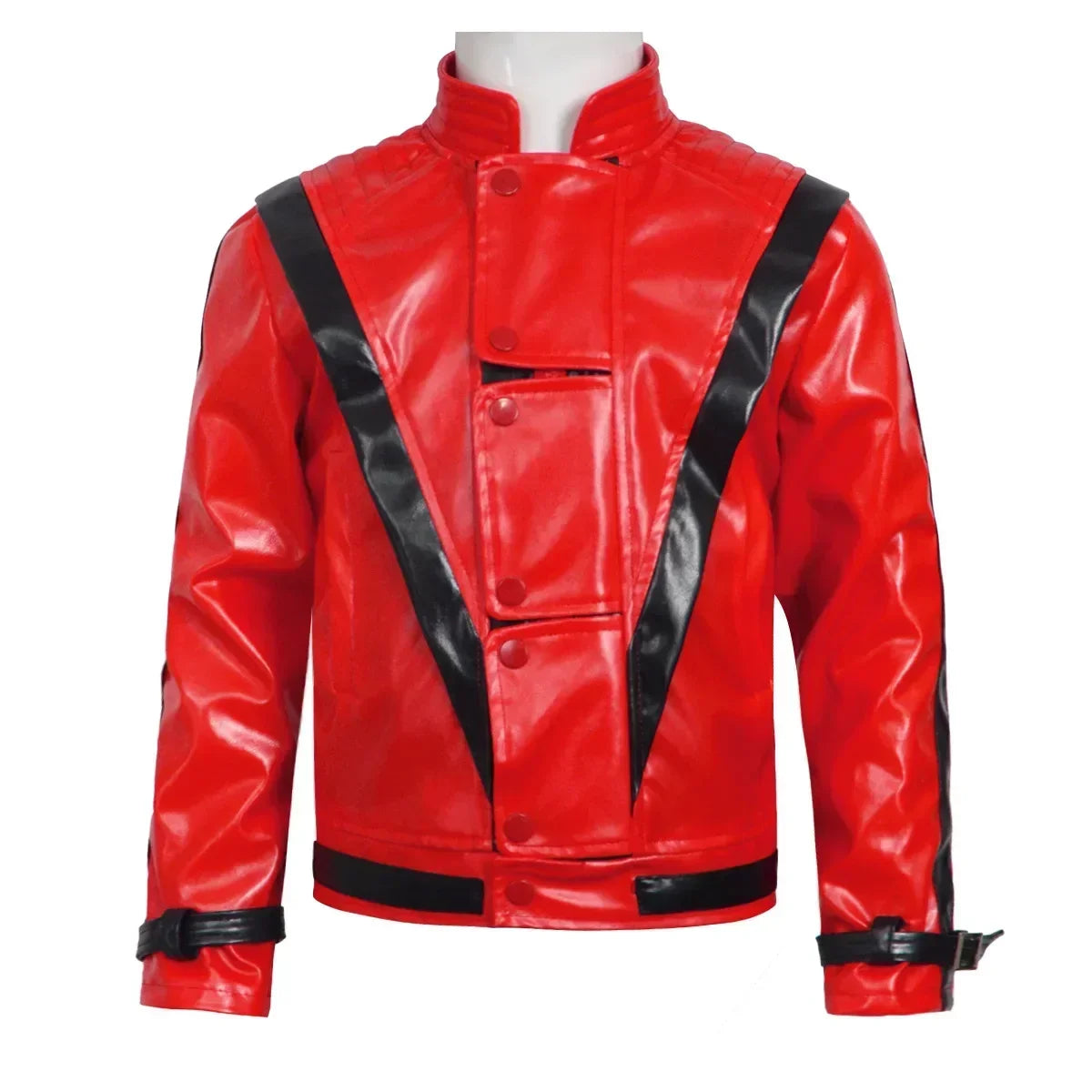 Classic Michael Red Leather Jacket Cosplay Costume Zipper Design Carnival Performance Wear Teen And Adult Pi-Mart