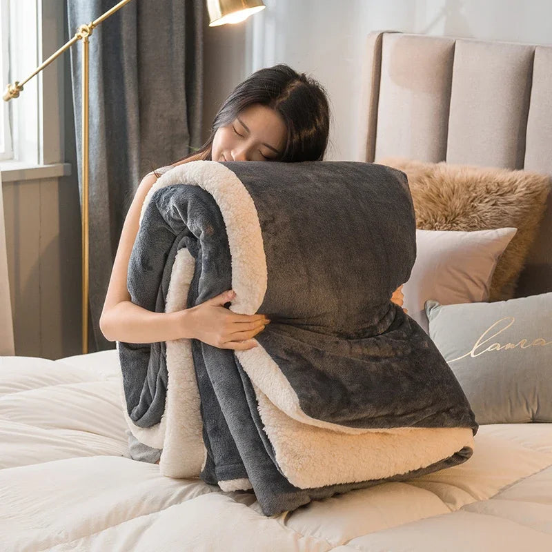 Wool Throw Blanket Keep Warm Winter Bed Blankets Double Sided Queen Duvet Cover Camping Double Bed Cover Bedspread On The Bed Pi-Mart