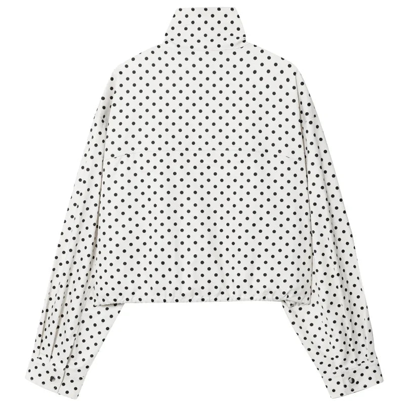 HXAO Polka Dot Bomber Jacket Women's Jackets Demi-Season Oversized Long Sleeve Top Outerwear Aviator Plus Size Zip Up Crop Coats LadyShow.Store