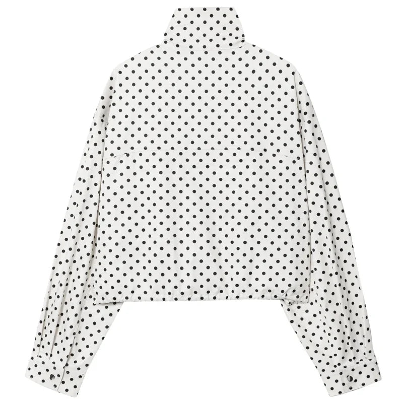 HXAO Polka Dot Bomber Jacket Women's Jackets Demi-Season Oversized Long Sleeve Top Outerwear Aviator Plus Size Zip Up Crop Coats LadyShow.Store