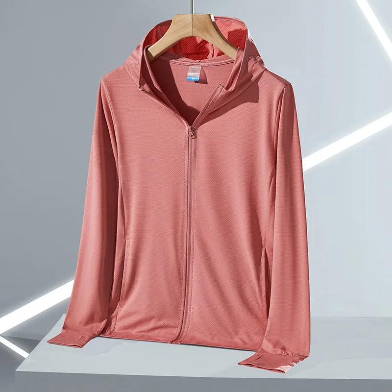 UPF45 UV Sun Protection Clothing Women's Zip Up thin Hoodie Long Sleeve Seatshirt Light Outdoor Fishing Running Hiking Jacket LadyShow.Store