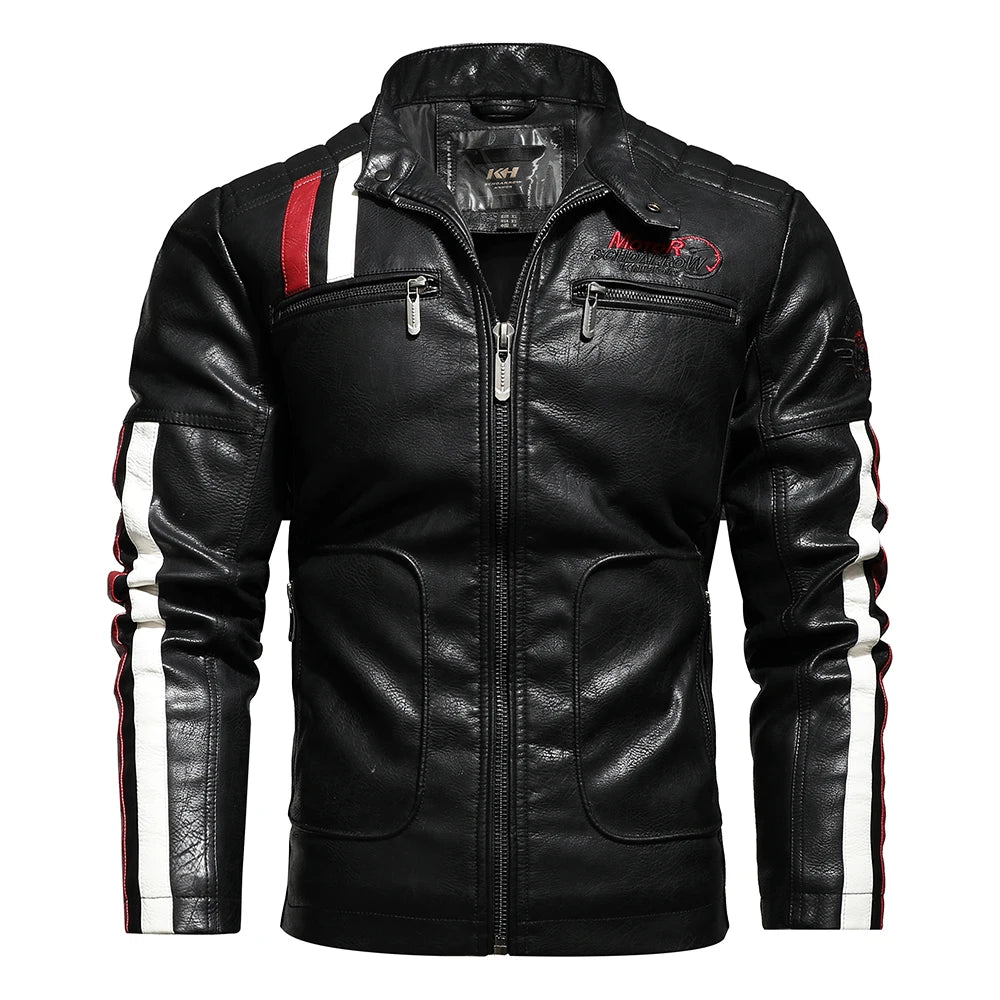 Mens Vintage Motorcycle Jacket 2024 Men Fashion New Biker Leather Jacket Male Embroidery Bomber Coat Winter Fleece Pu Overcoat Pi-Mart