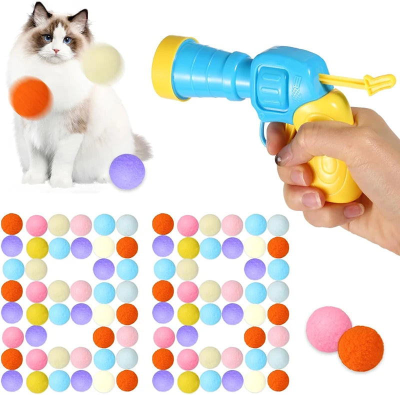Cat Toys Interactive Launch Training Toy For Pet Kitten Creative Mini Shooting Gun Games Stretch Plush Ball Toys Pet Supplies Pi-Mart