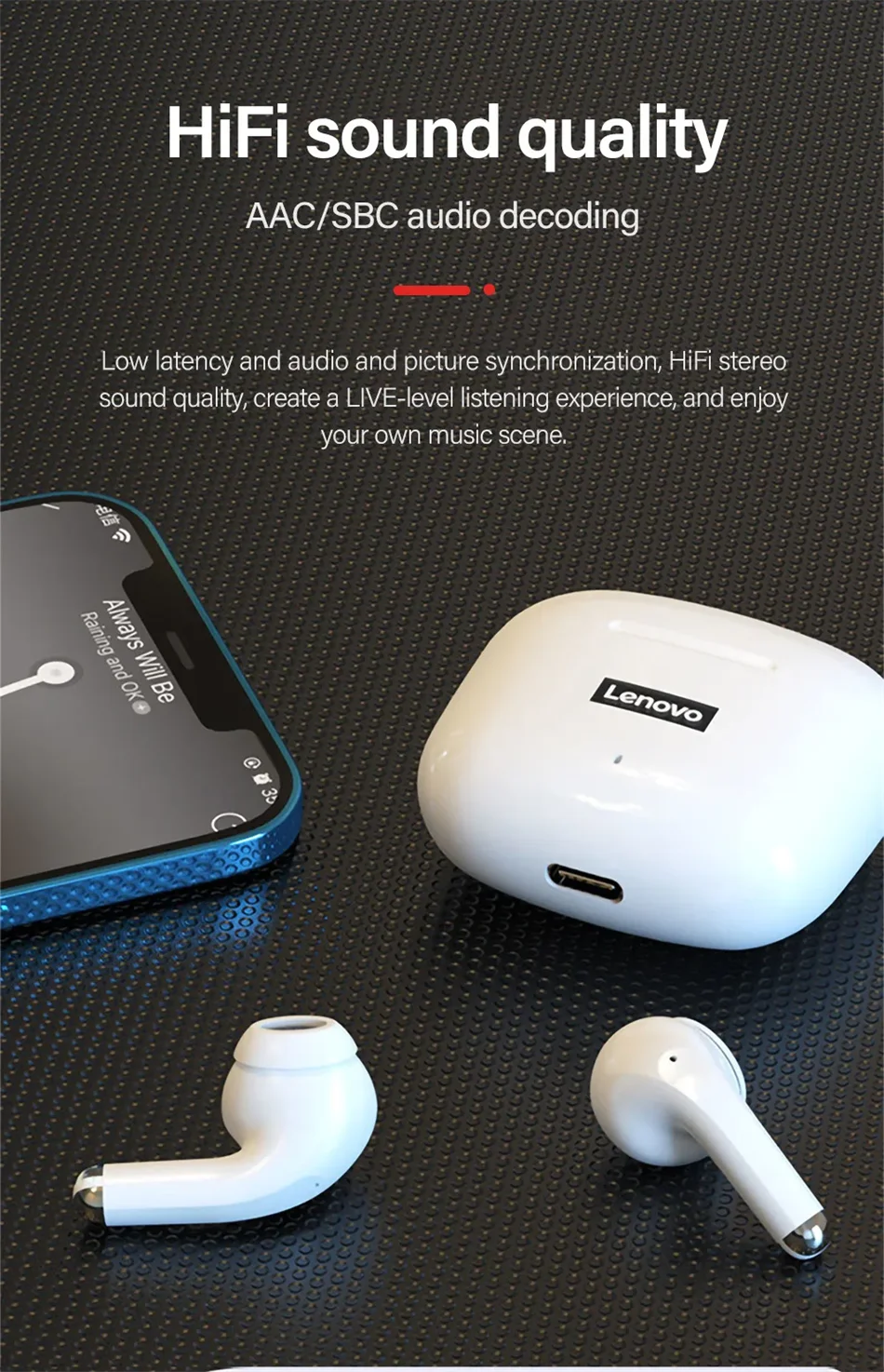Lenovo LP40 Pro TWS Bluetooth 5.4 Wireless Headphones HiFi Stereo Earphones Gaming Sports Touch Control HD Call With Mic Earbuds Pi-Mart